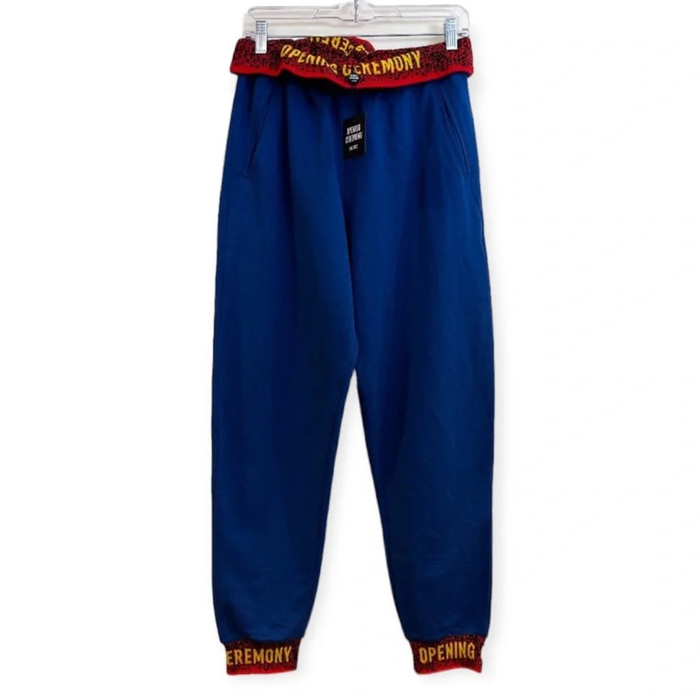 Opening Ceremony Blue Graphic Logo Paperbag Straight Leg Jogger Sweatpants L NWT